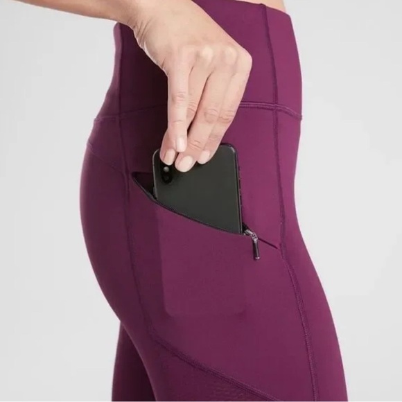 Athleta Mesh Contender Capri Athletic Leggings, Velvet Plum, Size Medium - Picture 4 of 16